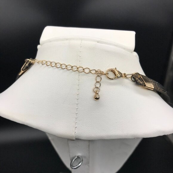 Gold Tone Formed Collar Necklace with Harlequin Design and Black Net Overlay - Picture 4 of 7